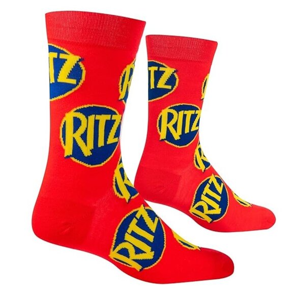 1 Pair Nabisco Ritz Crackers Crew Socks Men's (6-12 Shoe Size) Red Blue Yellow - Picture 1 of 1